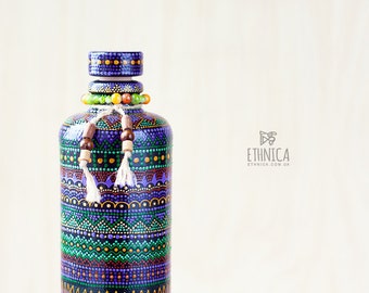 Hand painted ceramic bottle, african art. For home and kitchen decor, gift for men or gift for women.