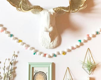 Faux Taxidermy Moose Animal Head Wall mount hanging faux taxidermie fake moose faux animal head mounted moose in WHITE w/ GOLD antlers