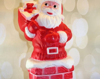 Charming Vintage Santa Blow Mold, Santa Light, Light up Santa, Santa Claus, Chimney, Mid Century, Kitsch, Kitschmas, molded plastic, light