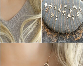 Off centre script letter Necklace, Personalized sideways initial necklace, 14k gold filled, Monogram, customized, custom gold necklace