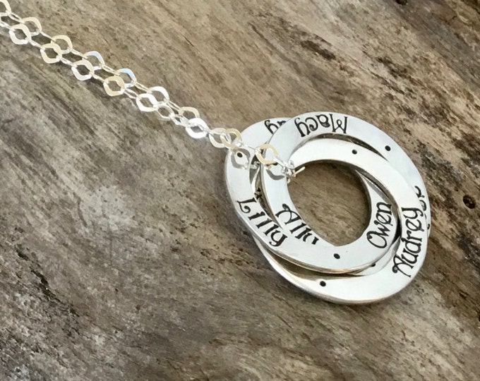 Mother's Necklace - Three Names - Three Rings - Personalized - Hand Stamped - Sterling Silver - Name Necklace - Mom Necklace with Names