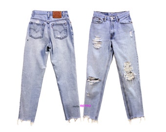 ALL SIZES Vintage High Waisted Distressed Levis Cut Off Ankle Hem Jeans