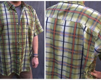 SALE>>> Haband Plaid Short Sleeve Shirt - Men's 4XL Extra Long Big and Tall