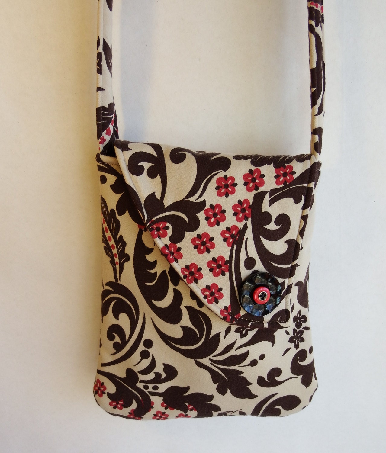 Fabric Purse handmade Shoulder Bag with cross body strap made