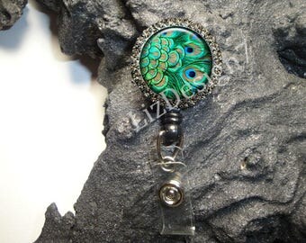 Peacock Badge Reel,Peacock Feathers Retractable Badge Holder,Rhinestone Badge Holder,Bling Badge,Anatomy Badge Holder,Doctor Badge Name ID