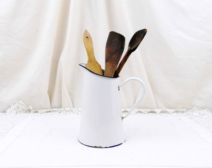 Small Antique French White Enamelware Pitcher,Chippy Enamel Jug / Vase, Cottage Kitchen, Farmhouse, French Country Decor, Rustic, Chic