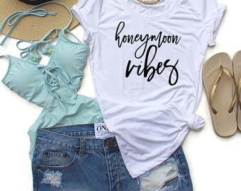Honeymoon Vibes Tee T Shirt. Newlywed Shirt. Just Married. New Bride Gift. Wedding Tee T Shirt. Bride. Bridal Shower. Mrs Shirt. Engagement