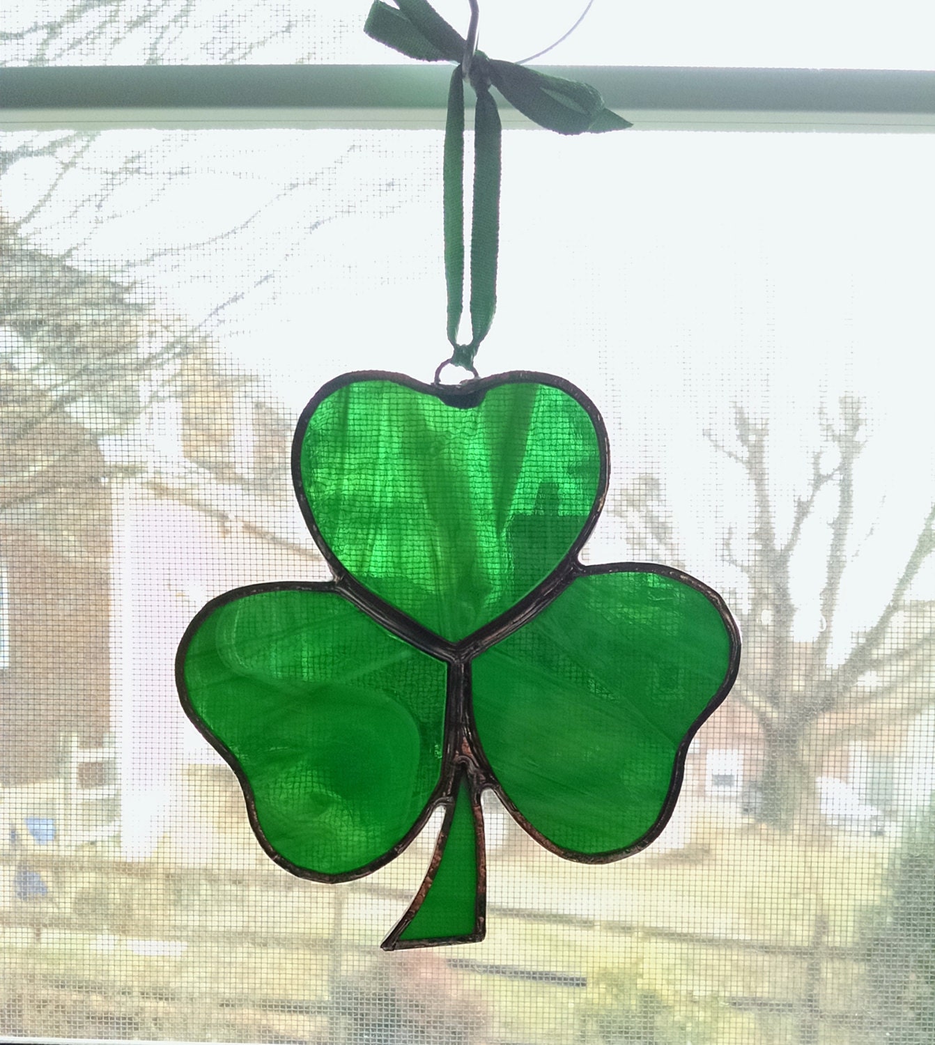 Shamrock Stained Glass Suncatcher Irish Decor St.