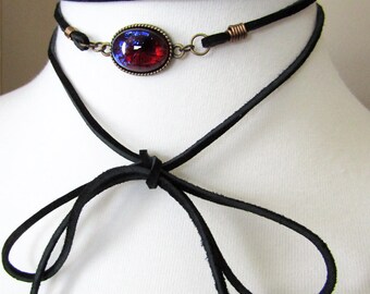 Dragons Breath Opal, Dragons Breath Fire Opal Choker Necklace, Choker, Ribbon Choker, Choker Necklace, Opal Necklace, Fashion Jewelry