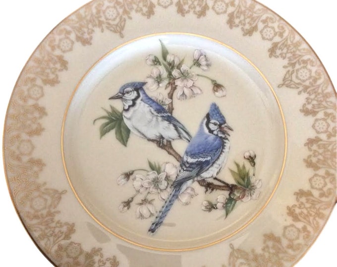 Lenox China Plate Wall Hanging, Collection Garden Birds, Blue Jays, Christmas Gift