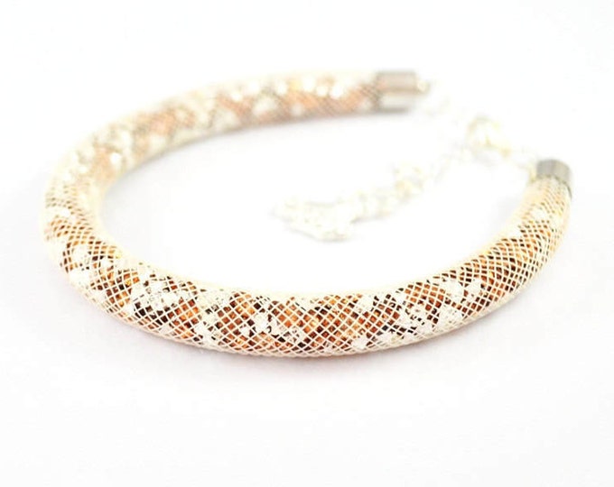 Light brown mesh bracelet nylon mesh shiny bracelet net bracelet modern bracelet mesh bracelet crystal bracelet womens girls gift sparkly