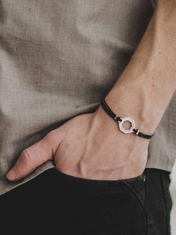 Hexagon bracelet men's bracelet silver geometric charm