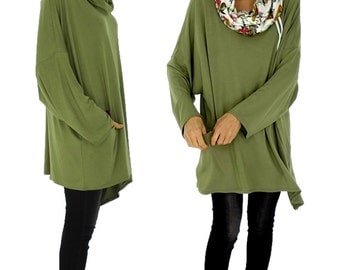 HR800GN2 tunic layered look shirt asymmetrical Gr. 40-52 green plus size Jersey vintage