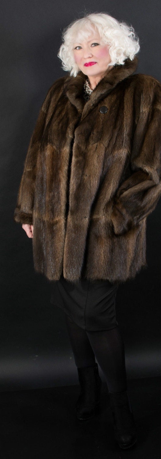 Vintage Musquash Fur Coat Size 16 40 00 Picclick Uk River Mink Back Skins Brown Musquash Muskrat Full Length Fur Coat Size Small