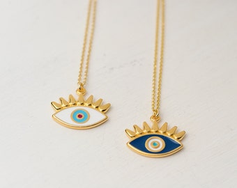 Evil Eye Necklace Eye with long lashes Necklace Enamel Necklace Mystical Jewelry Everyday jewelry Layering necklace Rose Gold Gold Necklace