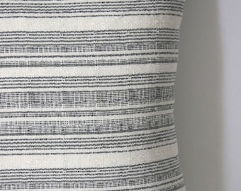 Woven Grey and Cream, Beige, or Navy Hmong Boho Striped Decorative Pillow cover Grey 20x20 Pillow Woven Throw Pillow Cover -1925