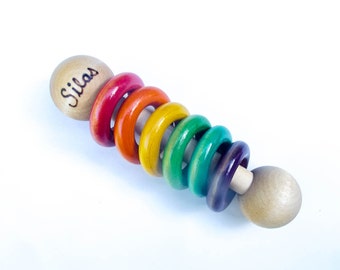 Personalized Baby Toy | Wooden Rattle | Teething Toy | Custom Baby Gift | Wood Teether | Organic Baby Toy