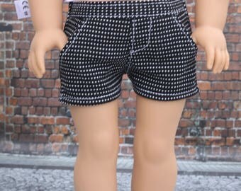 18 Inch Girl Doll Clothes | Black White Pin Dot Tweed SHORTS American Made