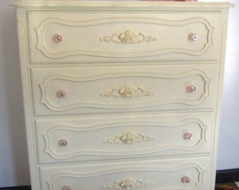 SOLD - Vintage French Provincial Highboy Dresser in Butter Yellow