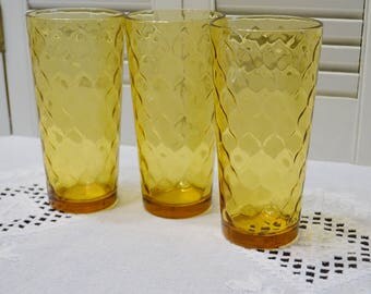 Vintage Anchor Hocking Amber Glass Tumbler Set of 3 Optic Honeycomb Retro Drinking Glassware PanchosPorch