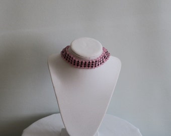 Pink and black four tiered choker necklace