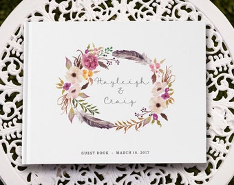 Boho Wedding Guest Book Custom, Boho Bridal Guest Book, Wedding Feather, Forest Wedding Guestbook, GB 089