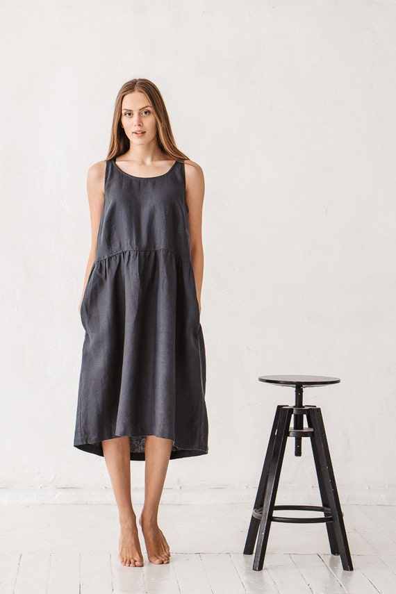Linen dress Graphite grey linen dress Minimal linen dress