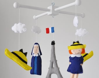 Crib mobile, Baby mobile - Nursery decoration - Ludwig Bemelmans' Madeline, Madeline themed mobile, Paris themed nursery, baby shower gift
