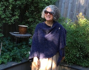 Navy Blue Wool Boucle Poncho - Wool Cape - Wool Poncho - Wool Wrap - Poncho - Australian Seller