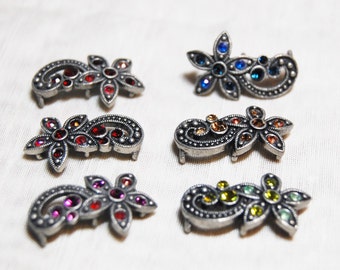 6 Crystal Flower 2 Hole Slider Beads 16x26mm