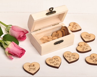Valentines Gift for Him Gift For Her, Mini Keepsake Chest. Personalised 12 Things I Love About You Gift