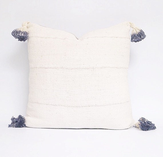 Authentic African White Mudcloth Textile Pillow Cover With