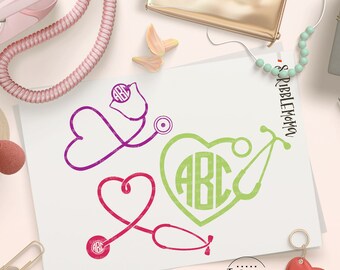 Stethoscope svg, Nurse Monogram svg, Stethoscope Monogram svg, Nurse svg, Nursing svg, eps, dxf, png Cut Files for Silhouette for Cricut