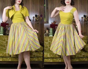 1950s Chevron Dress | 50s Dress | 50s Cotton Dress | 50s Dress Set | Circle Skirt | 1950s Dress | New Look | 50s Sundress | 25" Waist