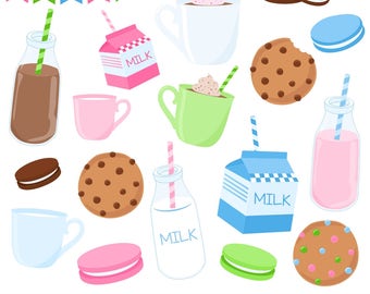 80% OFF SALE Cookie Clipart, Milk and Cookies, Milk Clipart, Digital Cookies, Chocolate Chip, Printable, Commercial Use