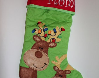 Personalized Christmas Stocking Reindeer Snowman Bear Tree Santa Dino Gingerbread Man Angel
