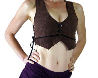 PETAL VEST -steampunk waistcoat, pirate vest, medieval clothing, larp costume, burning man, corset, bodice, waist cincher- Stone Brown