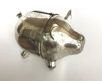 Vintage 1970s Piggy Bank. Silver Plate Pig by Napier.