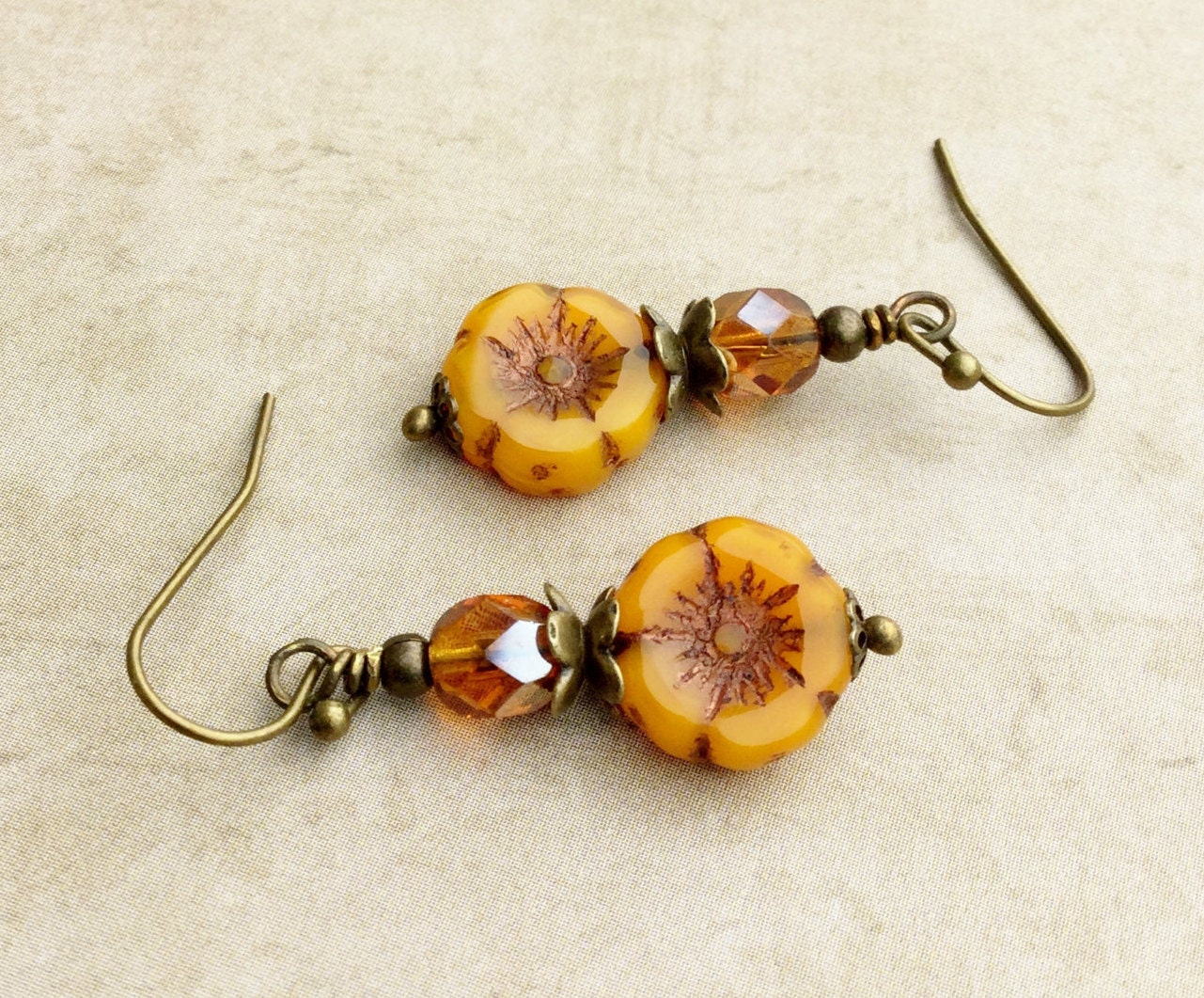 Orange Earrings Pansy Earrings Topaz Earrings by SmockandStone
