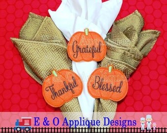 Pumpkin Feltie Napkin Ring Design, Pumpkin Feltie, In The Hoop Embroidery Design, Thanksgiving Feltie, In The Hoop Design, Napkin Ring