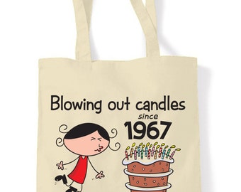 "Blowing Out Candles Since 1974" 40th Birthday Tote Bag - White Cotton Reusable Shopping Bag Gift