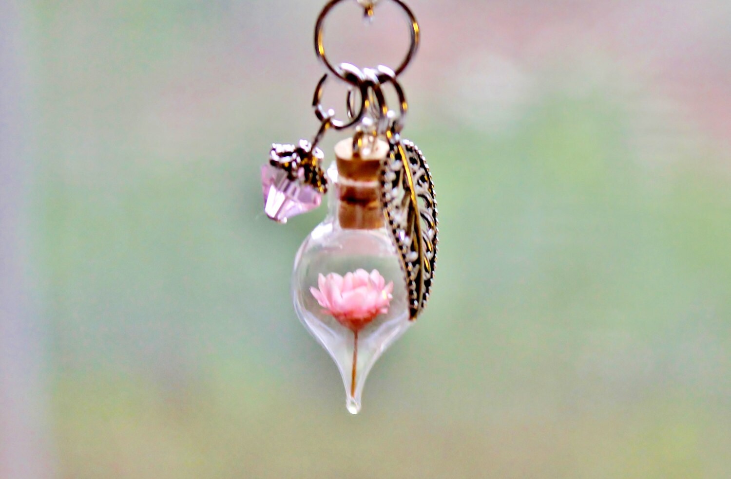 Pink Flower Terrarium Necklace Unique Gift Terrarium Jewelry