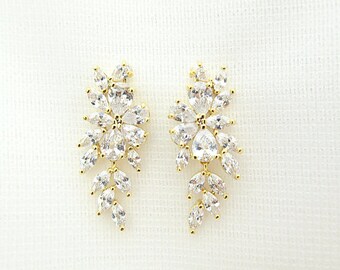 Bridal Earrings Wedding Jewelry Cubic Zirconia Stud Earring Multi-Stone Cluster Earrings Bridesmaids Gift Long Bridal Earrings (E194)