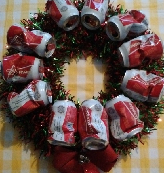 Budweiser Crushed Beer Can Holiday Wreath