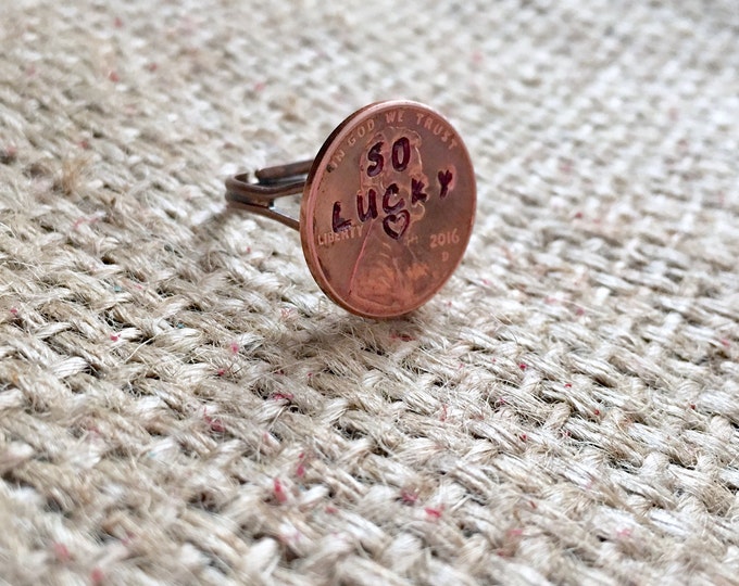 Copper Penny Ring, Lucky Penny Ring, Stamped Penny Ring, Gifts for Mom, Custom Penny Ring, Custom Stamped Ring, Stamped Coin Ring