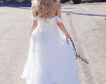 Bohemian Elopement Off The Shoulder Wedding Dress