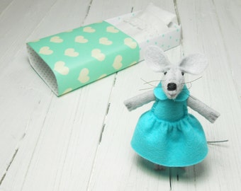 Little felt mouse Christmas stockings filler aqua tiny toy for bjd matchbox bed stuffed felt animal kids birthday woodland nursery