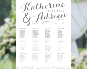 Wedding Seating Chart or Seating Plan Poster - White and Silver Glitter Confetti - Rush Digital File