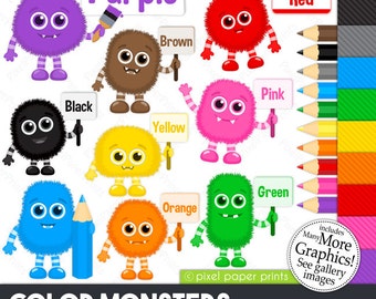 Color monsters - Monster clipart - Clip Art and Digital paper set - Learning colors