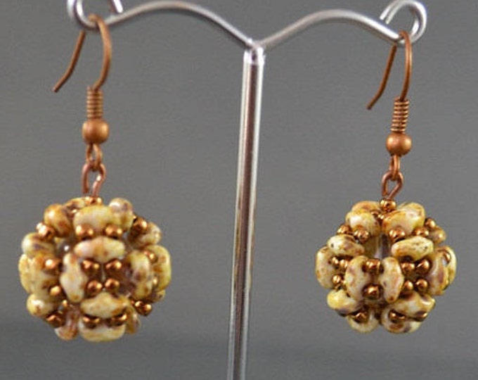 Ball Beige earrings Rounds earrings Woven earrings Gift for her Shining earrings Small earrings Fashionable earrings Brown old gold Bronze